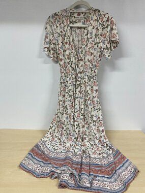 Knox Rose Cream Floral Boho Maxi Dress Puff Sleeve Size M